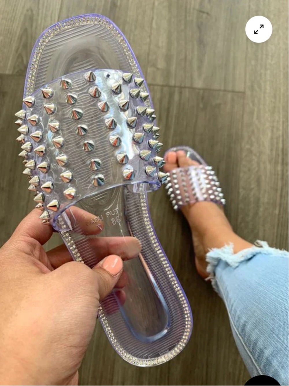Fashion Nova Los Angeles Clear Slide Sandals with Silver Spikes - Picture 1 of 13